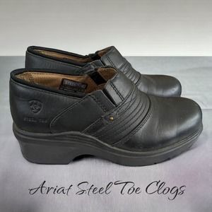 Leather Ariat Steel Toe Slip On Safety Clogs Slip Resistant Shoes Women 7.5B